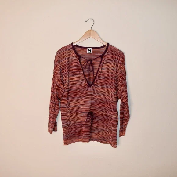 Missoni Multicolor Crochet Trim Tie Detail Sweater